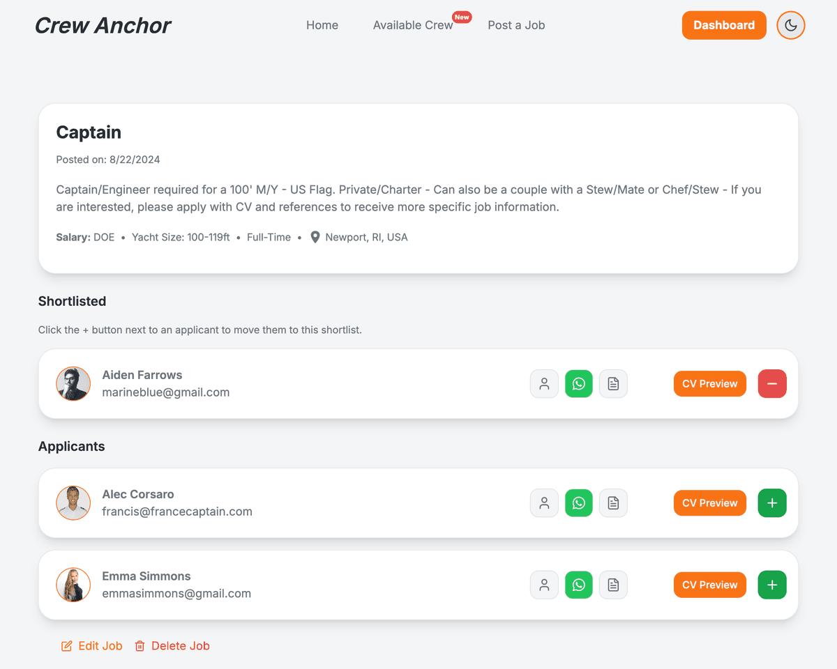 Job Details and Applicant Management